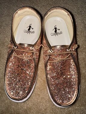 Corkys Metallic Rose Glitter Boat Shoes size 8 (CL)